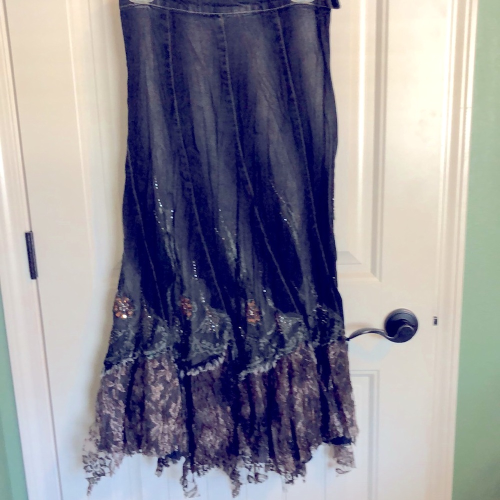 Black and Brown Sequin Ruffled Trumpet Midi Skirt